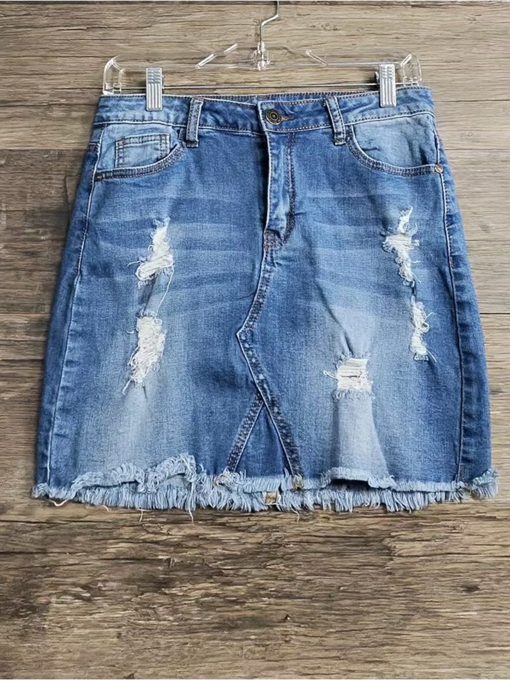Machine Blue Distressed Denim Mini Skirt